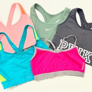 Sports Bra Bundle (5) Nike, Pink, VS, and Reebok- size Small